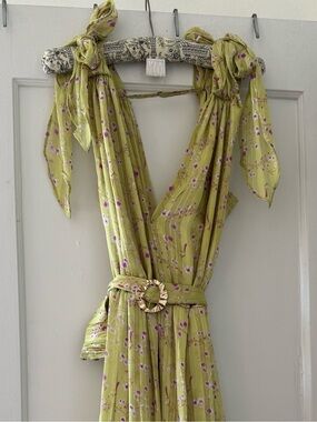 Lime Floral Tie-Shoulder Maxi Dress - size L